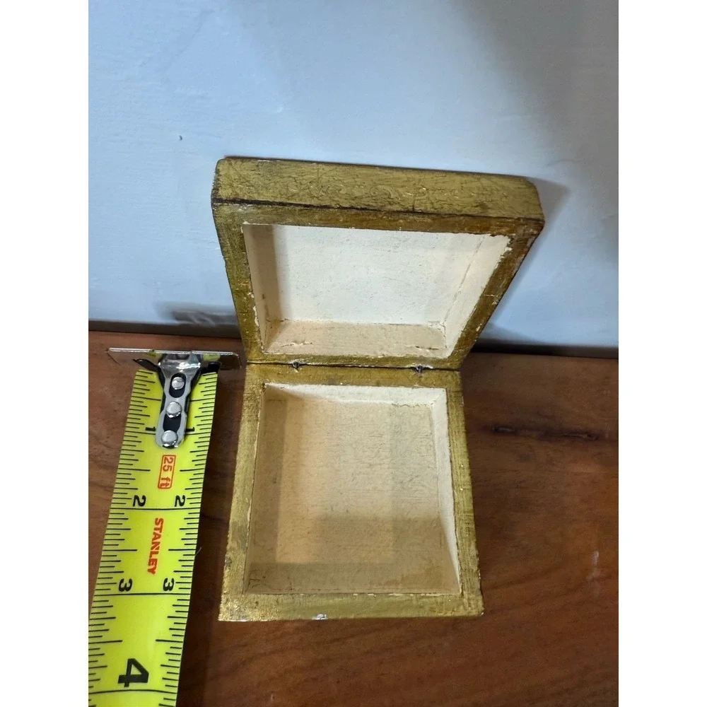 Vintage Handmade in Italy Gold Leaf Wood Trinket Jewelry Box Florentine